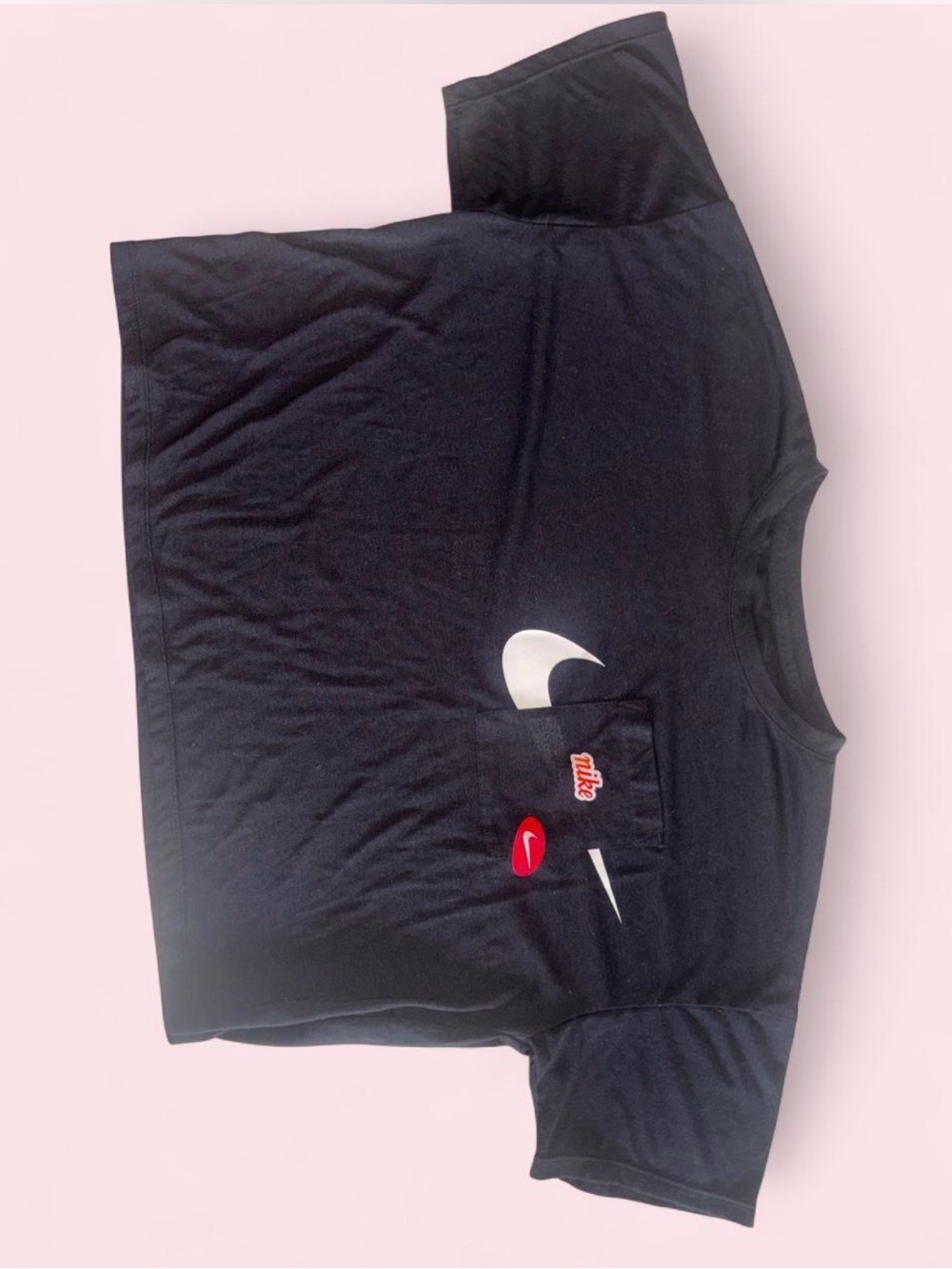 Nike Black Crop Top with White Swoosh and Red Accents